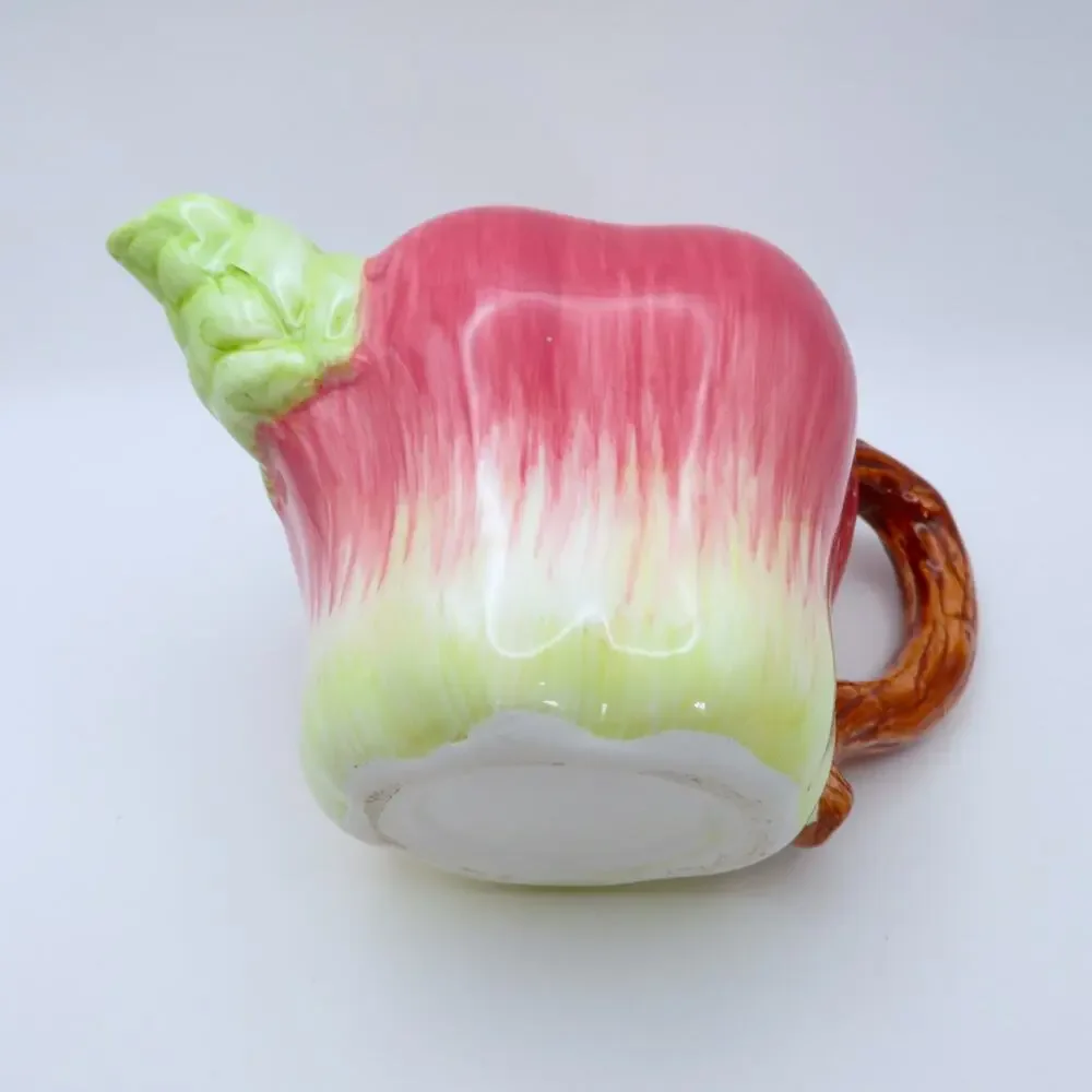 Vintage Apple Shaped Ceramic Teapot Single Serve Reddish Pink and Green 8 Oz